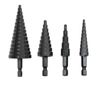 Forets à métal, jeu de forets, 4 pièces tige hexagonale noire, foret échelle fente droite, alésage et ouverture trou, ensemble d'outils forage pagode noirci