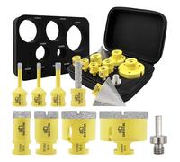 Forets Diamantées Carrelage 10 Pièces - 7 Scies Cloche M14 (6/6/8/25/35/50/68mm), Fraise 10mm, Chanfrein 50mm, Adaptateur M14/Hex pour Céramique, Marbre, Granit, pour Meuleuse