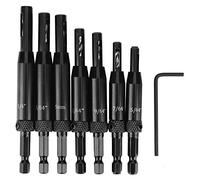 Forets pour Charnières 7 Pièces, Kit de Perçage Professionnel en Bois, Couleur Noire avec Clé Hexagonale en L - Positionnement Précis, Évacuation Efficace des Copeaux, Pour