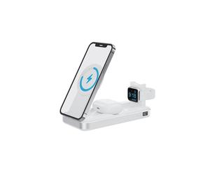 Forever - Batterie De Secours 10 000 Mah Magsafe Induction 3-en-1 Avec Station De Recharge Watch + Airpods - Blanche