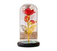 Forever Flower Rose en feuille d'or dans un dôme en verre Lumière LED Saint-Valentin