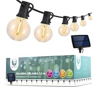 FOREVER guirlande lumineuse solaire 5,5 m 10 ampoules à filament clair Edison IP44 avec panneau solaire / 4 modes d'éclairage variables/détecteur de crépuscule/lumière forte/blanc chaud