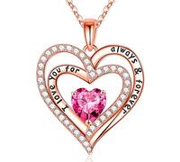 Forever Love Pendant Birthstone Necklace for Women, Rose Sterling Birthstone Necklace for Women Anniversary Valentines Day Gifts for Her Love Gifts for Women, Sterling,