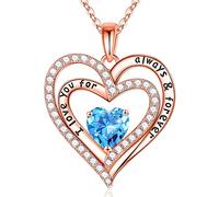 Forever Love Pendant Birthstone Necklace for Women, Rose Sterling Birthstone Necklace for Women Anniversary Valentines Day Gifts for Her Love Gifts for Women, Sterling,