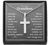 Forever Loved Collier avec pendentif en forme de croix pour petit-fils de Grandma to My Dearest Grandson - Avec carte à message - Cadeau pour petit-fils, anniversaire, remise de diplôme, vacances