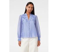 Forever New Forever New Blue Applique Blouse With A Touch Of Linen