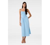 Forever New Forever New Blue Dylan Shirred 100% Cotton Midi Dress Blue EU 38 (UK 10)