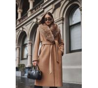 Forever New Forever New Brown Monica Faux Fur Collared Wrap Coat