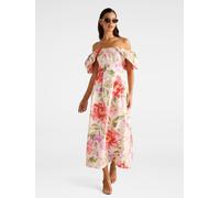 Forever New Forever New Cream Janie Off Shoulder Contains Linen Midi Dress Cream 12