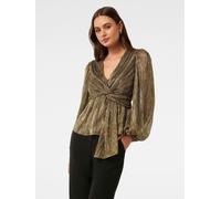 Forever New Forever New Gold Cassidy Metallic Plisse Top