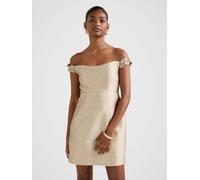 Forever New Forever New Gold Mandy Petite Bardot Ruffle Neck Mini Dress Gold EU 38 (UK 10)