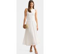 Forever New Forever New White Indy Woven Mixed Midi Dress White EU 36 (UK 8)