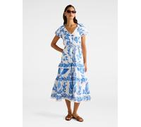 Forever New Forever New White Linen Blend Iris Tiered Ruffle Midi Dress White 42