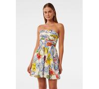 Forever New Forever New White Phoebe Contains Linen Strapless Bubble Hem Mini Dress White 14