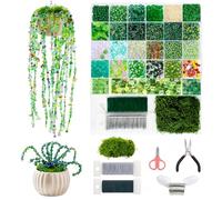 Forever Plant Lot de 5422 perles en verre vertes pour plantes en perles, bricolage, attrape-soleil avec perles de feuilles et fleurs, mousse, fil de fleurs et bouchon de perles (sans pot ni bloc en