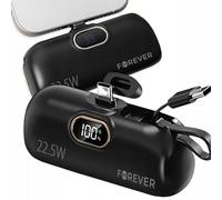 Forever PowerBank Mini USB-C Noir - 5000mAh Batterie Externe Charge Rapide mit Technologie Pass-Through - Batterie Externe Compacte et Légère pour Téléphone Portable - Mini Power Bank écran LED