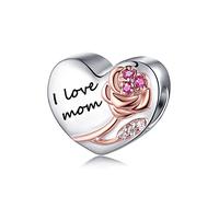 Forever Queen Breloque pour bracelet en argent sterling 925 en forme de cœur avec inscription en anglais « I Love You » - Or rose (avec boîte), Argent, Oxyde de Zirconium