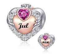 FOREVER QUEEN Charmes de Naissance de Maman Perle de Charme Coeur d'amour Charm en Argent Sterling pour Bracelet Collier pour Cadeau d'anniversaire de Mère (juillet)