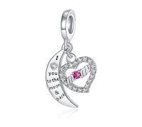 FOREVER QUEEN Je t'aime à la lune et au dos de la Breloque Perle Charme Maman pour Bracelet argent sterling 925 Pendentif Perle Charme pour Fête des mères