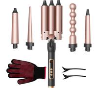 Forever Set de bigoudis 5in1,chaleur rapide régulation de la température affichage LCD pour grandes/moyennes/petites boucles revêtement céramique avec clips pour gants