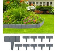 Forever Speed 10 PCS Bordures de Jardin 2.5m Bordure de Pelouse Bordure de Gazon Jardin Clôture Bordure Clôture Effet Pierre Gris Bords de Pelouse en Plastique