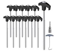 Forever Speed 12PCS Piquets de Tente en Acier avec Foreur ＆ Arrache-Clou, 25 cm Sardines de Fixation Sardines Camping Crochets de Tente pour Surface Dure, Gazon - Noir + Argent