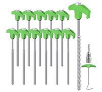 Forever Speed 12PCS Piquets de Tente en Acier avec Foreur ＆ Arrache-Clou, 25 cm Sardines de Fixation Sardines Camping Crochets de Tente pour Surface Dure, Gazon - Vert + Argent