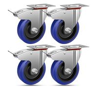 Forever Speed 4 Roulettes Pivotantes 100mm pour Meubles avec Freins - Transport Charges Lourdes en Caoutchouc Jusqu'à 200 kg - Bleu