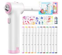 Forever Speed Airbrush Lot de 12 marqueurs électriques pour textile à double pointe, 3 pochoirs et 2 têtes de pulvérisation, couleurs vives et riches, peinture textile à pulvériser rose