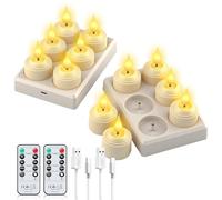 Forever Speed Lot de 12 Bougies LED Rechargeable avec Station de Charge et Télécommande, Bougies Chauffe Plat Led Bougies Sans Flamme Graduable pour Fête Décoration de la Maison, Camping, Mariages