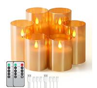Forever Speed Lot de 6 Verre Doré Bougies LED Rechargeable avec Télécommande, Bougies Sans Flamme Graduable avec Câble de Charge pour Décoration de la Maison, Camping, Mariages, Cadeaux