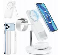 Forever Station de Charge Inductive 5en1 avec Batterie Externe Magnetique 5000mAh Blanche - Chargeur Externe Sans Fil pour iPhone AirPods Smartwatch -Station Batterie Externe Charge Rapide USB-A USB-C