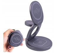 Forever Station de Charge Magnétique Inductive 3en1 Gris - Support avec Chargeur sans Fil 15W - Chargeurs de Téléphone avec Rotation à 360° - Station de Chargeur Induction pour iPhone