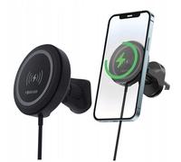 Forever Support Telephone Voiture Induction 15W Noir - Porte Telephone Voiture Aimanté pour Grille de Ventilation - Aimant Telephone Voiture avec Possibilité d'ajuster l'angle du Téléphone