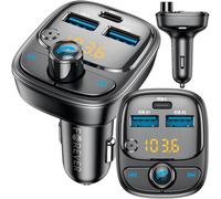 FOREVER Transmetteur FM Bluetooth 5.0, Adaptateur Radio de Voiture avec 3 Ports de Charge (2X USB-A, 1 x USB-C), Mains Libres, Transmetteur Radio pour Voiture Bluetooth, Lecteur de Musique de Voiture