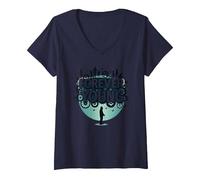 Forever Young : Don't Let The Old Man in Vintage Graphic T-Shirt avec Col en V, Femme, Bleu Marine, M