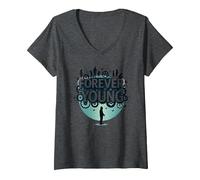 Forever Young : Don't Let The Old Man in Vintage Graphic T-Shirt avec Col en V, Femme, Chiné Foncé, L
