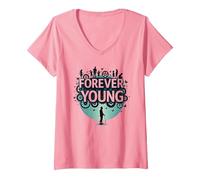 Forever Young : Don't Let The Old Man in Vintage Graphic T-Shirt avec Col en V, Femme, Rose, XXL