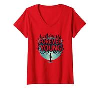 Forever Young : Don't Let The Old Man in Vintage Graphic T-Shirt avec Col en V, Femme, Rouge, S