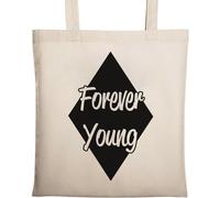 Forever Young Sac fourre-tout en coton écologique avec logo diamant noir Beige