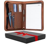 Forevermore Portfolios Porte-documents professionnel en similicuir pour tablette, documents, dossiers de présentation, fermeture éclair, bloc-notes, marron