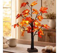 Foreverup 24 LED Lampe de Table en érable, Érables Artificiels Lumineux avec Lumières, Lumière d'arbre de Noël Alimentée par Batterie USB pour Salon, Maison, Noël, Automne Déco - Blanc Chaud