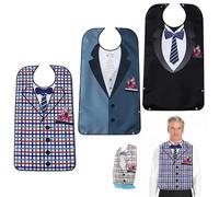 Foreverup 3PCS Bavoirs pour Adultes, Bavoirs pour personnes âgées, Bavoir Imperméable Grand Adulte, avec ramasse-miettes amovible, pour Adultes Personnes Âgées, Marron, Gris, Bleu