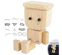 Foreverup Figurine en bois vacillante, figurine de bonhomme en bois secouant, charmante petite figurine en bois, avec 12 expressions magnétiques, décoration amusante pour tableau de bord de voiture