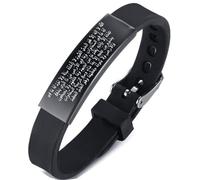 ForeverWill Allah Musulman Islam Ayatul Kursi Bracelet en silicone avec verset islamique Coran Amulette religieuse réglable Noir, Acier inoxydable Silicone