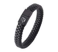 ForeverWill Bracelet en cuir noir avec fermoir magnétique pour homme et femme, 8.07 inch, Acier inoxydable Cuir Acier inoxydable Cuir Aimant