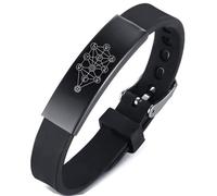 ForeverWill Bracelet en silicone avec symbole arbre de vie kabbalistique, symbole de la kabbale, astrologique occulte, Sephiroth, méditation, guérison, bijou unisexe, Acier inoxydable Silicone