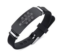 ForeverWill Bracelet en silicone noir avec motif arbre de vie Sephiroth et Kabbalistique occulte, Acier inoxydable Silicone