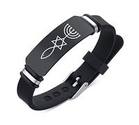 ForeverWill Bracelet juif en silicone Messianique Étoile de David & Menorah & Ichthys Bracelet jonc sceau de Jérusalem Amulette Bracelet Judaïsme Hébraïque Symbole de Protection Bijoux Chrétiens,