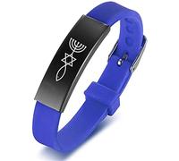 ForeverWill Bracelet messianique juif réglable en silicone pour femmes, hommes, adolescents, sceau de Jérusalem, étoile de David, Menorah, Christ Poisson, amulette symbolique pour protection, bleu,